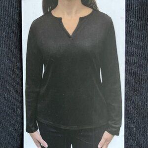 NEW Rafaella Split V-neck Long Sleeve Tee | Black